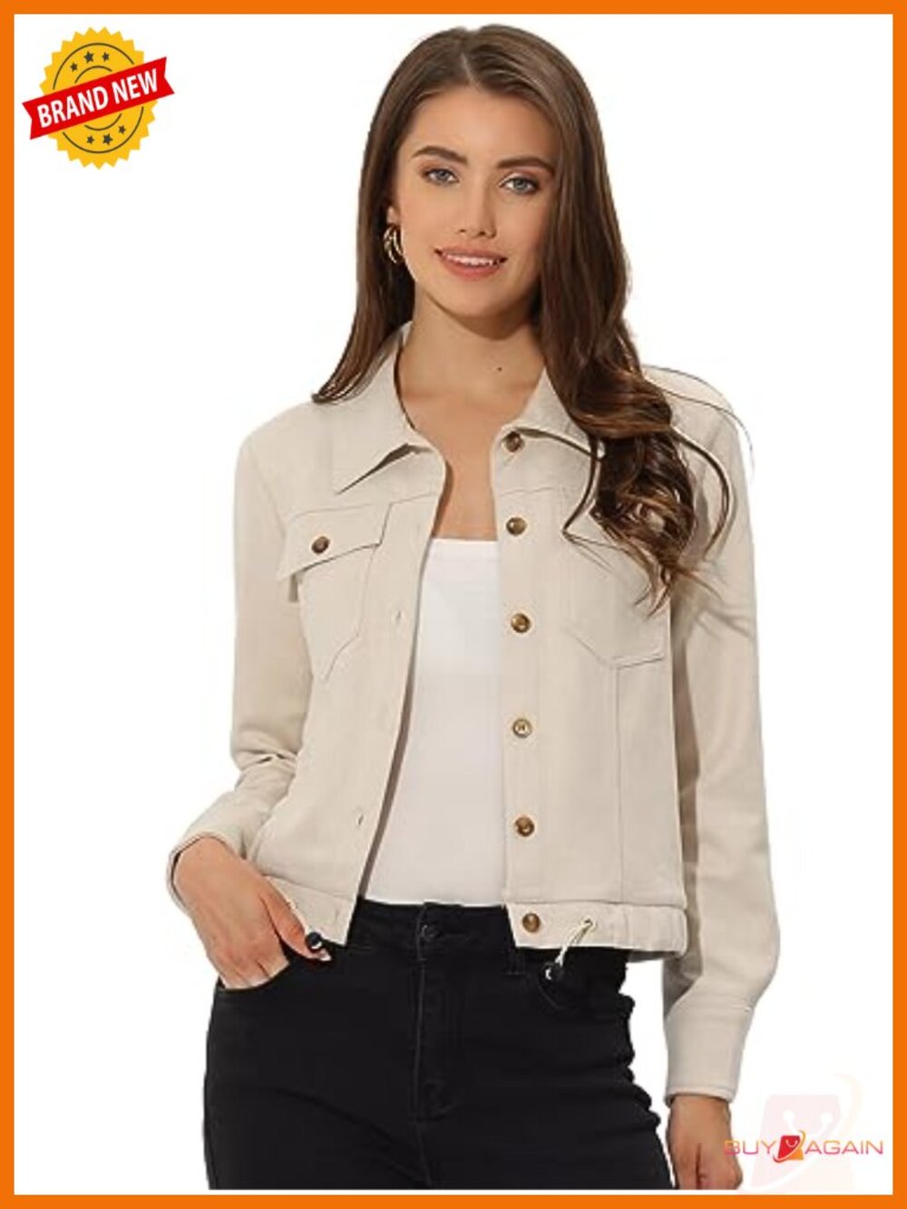 Faux Suede Moto Jacket Button Down Biker Coat Cropped Outerwear
